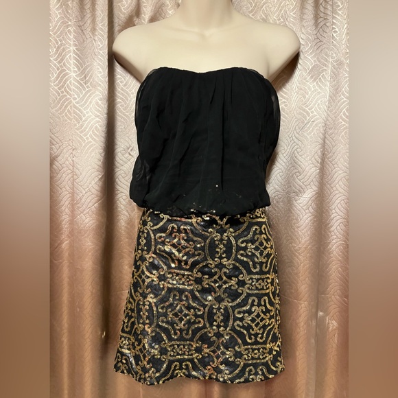 Black Tube Dress with Sequin Skirt - Picture 1 of 2